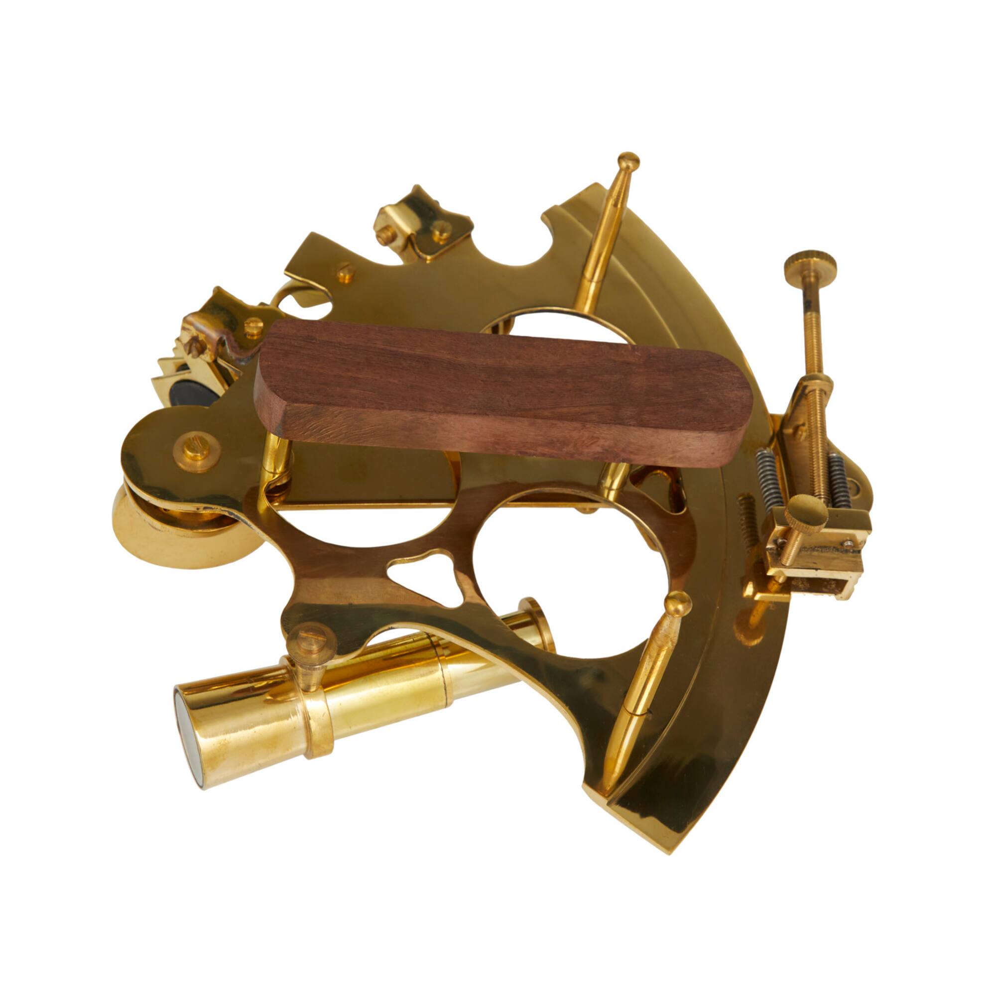 7" Gold Brass Sextant Compass with Decorative Wood Box